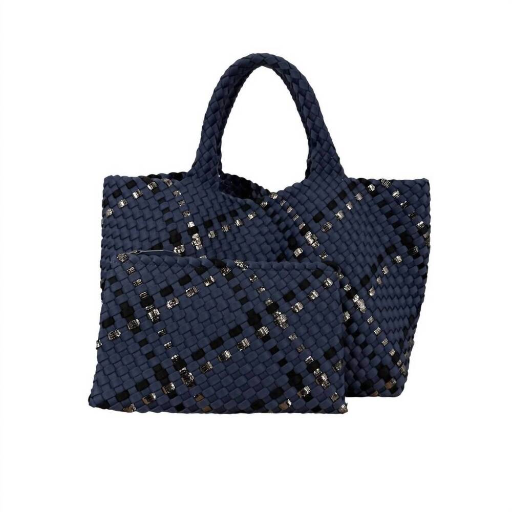 Naghedi Navy and Black Woven Tote